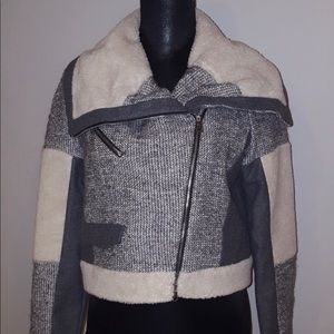 Cynthia Steffe Tweed Shearling Patchwork Bomber